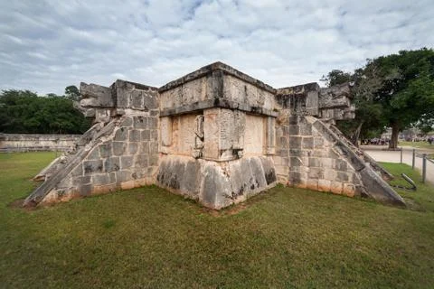 Chichen Itza snake head at Yucatan Mexico Stock Photos