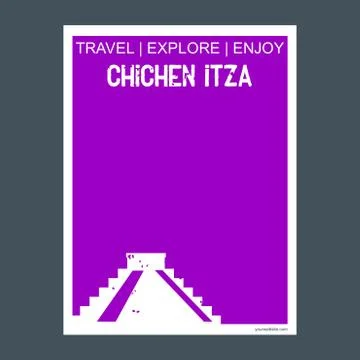 Chichen Itza Yucatan, Mexico monument landmark brochure Flat style and typogr Ilustración de archivo