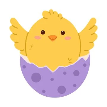 Chick in Easter egg. Chick hatch from cracked egg Stock Illustration