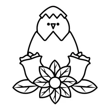 Chick in easter egg with flowers on white background 스톡 일러스트