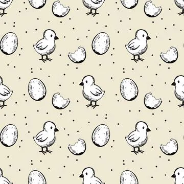 Chick Egg Farm Seamless Pattern Vector Stock Illustration