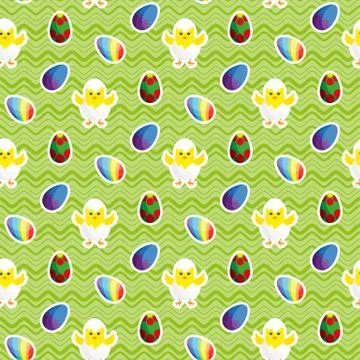 Chick in Eggshell. Easter eggs. Seamless vector illustration. Illustrazione stock