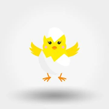Chick in Eggshell. Icon. Vector. Flat. Stock Illustration