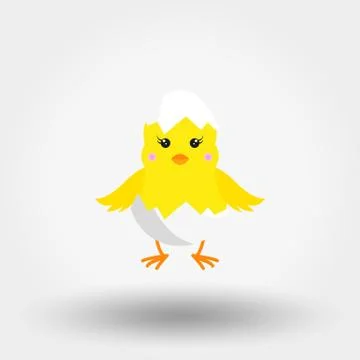 Chick in Eggshell. Icon. Vector. Flat. Stock Illustration