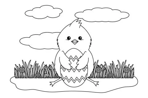 Chick with eggshell Stock Illustration