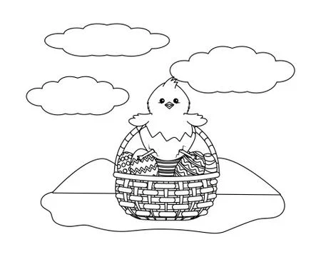 Chick with eggshell Stock Illustration