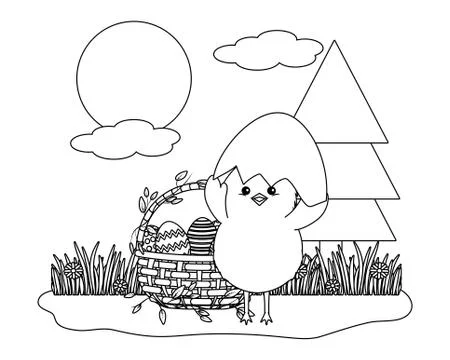 Chick with eggshell Stock Illustration