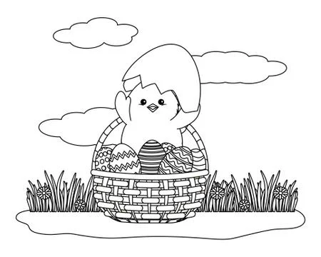 Chick with eggshell Stock Illustration