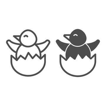 Chick in eggshell line and solid icon, Happy Easter concept, Chick peeking out イラスト素材