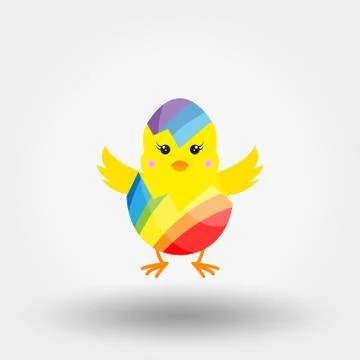Chick in Eggshell. Rainbow colors. Icon. Vector. Flat. Stock Illustration