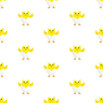 Chick in Eggshell. Seamless vector illustration. Stock Illustration