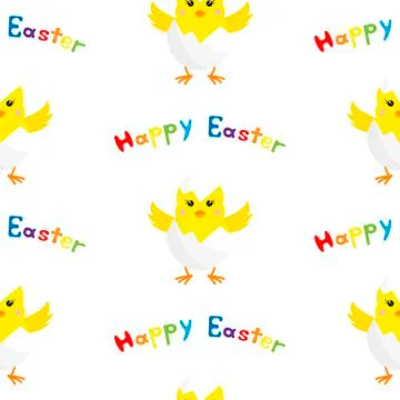 Chick in Eggshell. Seamless vector illustration. Flat design style. Stock Illustration