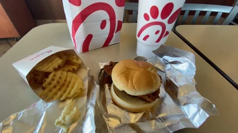 Chick-Fil-A - Interior - Food on Table Stock Footage 169544635