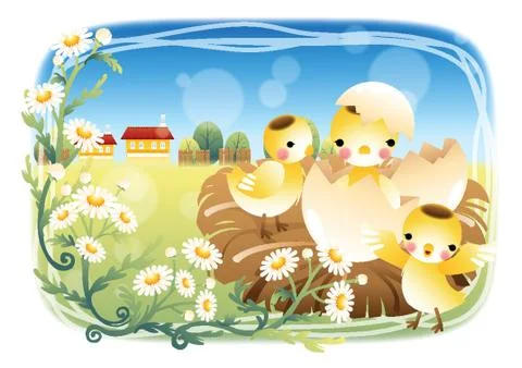 Chick Hatching From Egg Иллюстрация