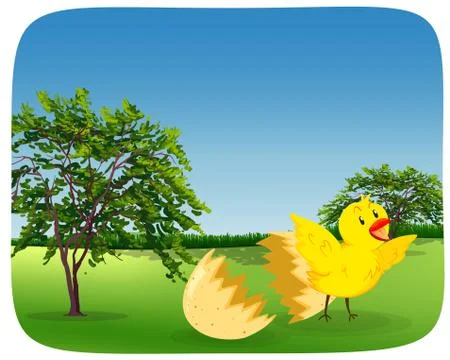 Chick hatching egg in the nature Illustrazione stock