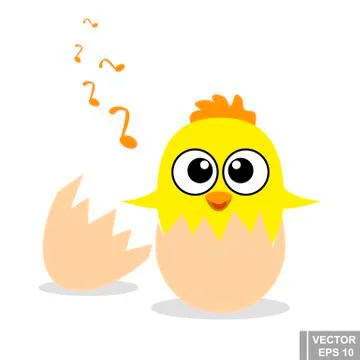 Chick. It hatched from the egg. Yellow. Cute. Flat design. For your design. Иллюстрация