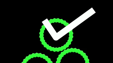 Chick mark animation on circle. tick mark symbol ok button animated on blac.. Stock Footage 341482342