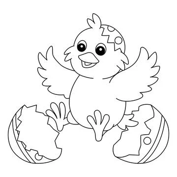 Chick Pop Out In Easter Egg Isolated Coloring Page Stock Illustration