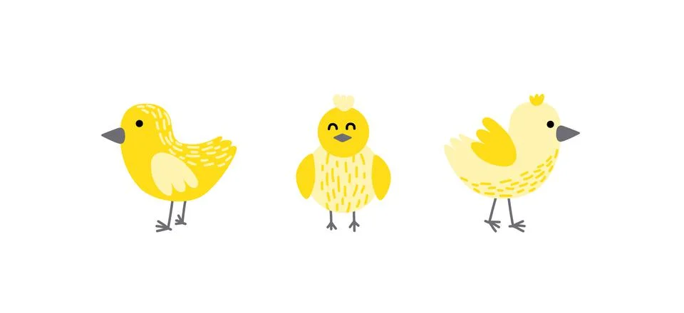 Chick set. Yellow chick. Spring, easter. Little chicken. Nestling. Flat, cartoon Stock Illustration
