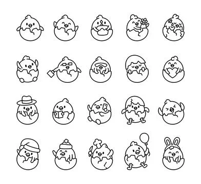 Chick shell cartoon character set Illustrazione stock