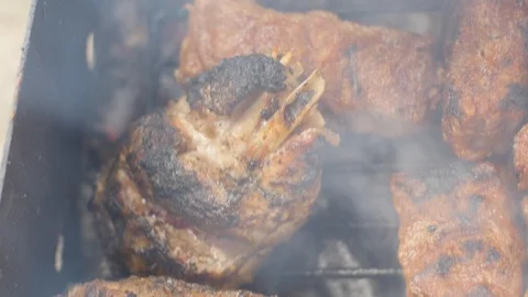 Chicken And Barbecue On A Grill Video stock 87699855