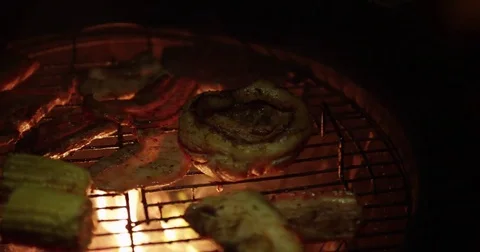 Chicken and Corn on Barbeque Grill Stock Footage 79731689