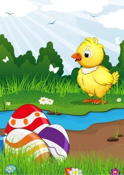 Chicken and easter eggs 스톡 일러스트