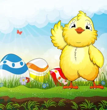 Chicken and easter eggs Stock Illustration