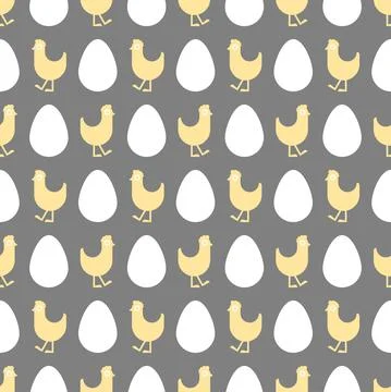 Chicken and egg pattern seamless. Farm bird background. Baby fabric texture Stock Illustration