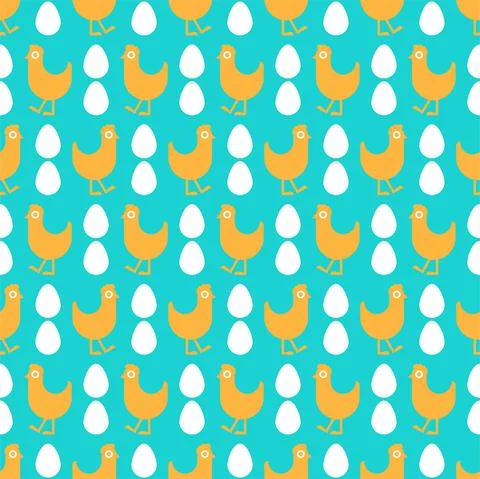 Chicken and egg pattern seamless. Farm bird background. Baby fabric texture Stock Illustration