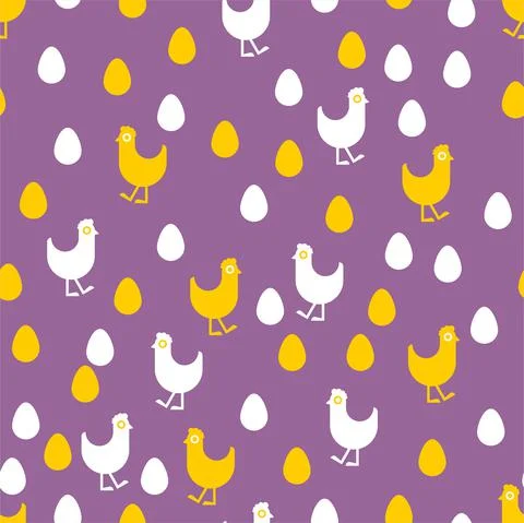 Chicken and egg pattern seamless. Farm bird background. Baby fabric texture 스톡 일러스트