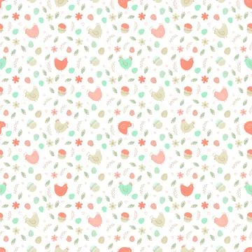 Chicken and eggs easter seamless pattern. Cute cartoon vector flat illustration Stock Illustration