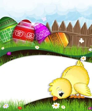 Chicken and painted eggs 스톡 일러스트