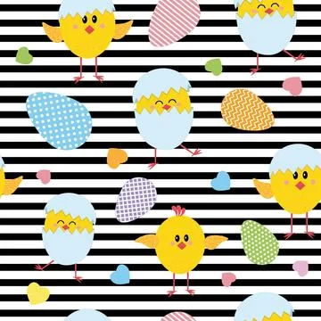 Chicken and rainbow pattern on striped background Stock Illustration