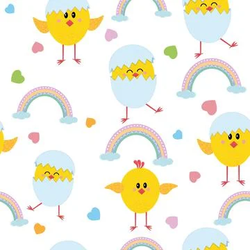 Chicken and rainbow pattern on white background Stock Illustration