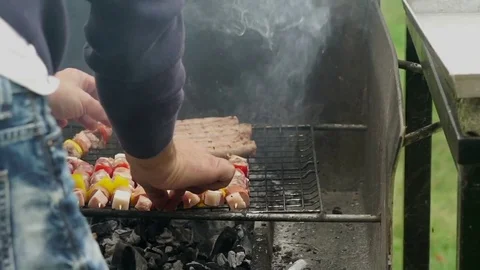 Chicken on barbecue being cooked Stock Footage 80600123