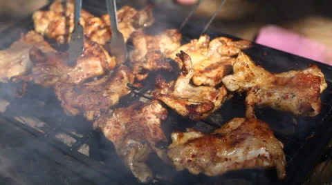 Chicken barbecue close up Stock Footage 22556885