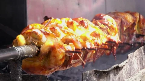 Chicken Barbecue Close Up View Stock Footage 266994710