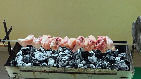 Chicken BBQ Grilling on Charcoal Fire – Juicy Chicken Cooking Close-Up Stock Footage 333982054