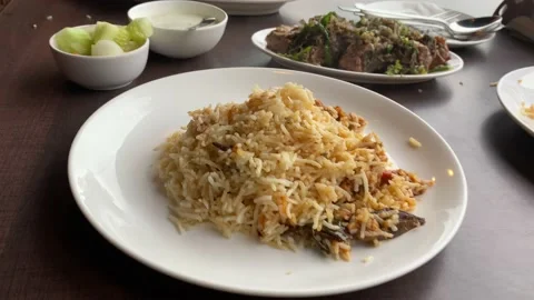 Chicken biryani with curry Stock Footage 166044361