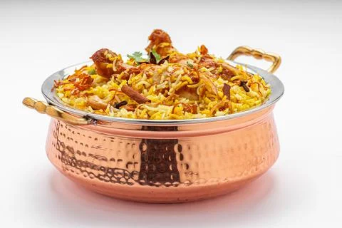 Chicken Biryani white background Stock Photos