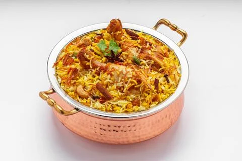 Chicken Biryani white background Foto stock