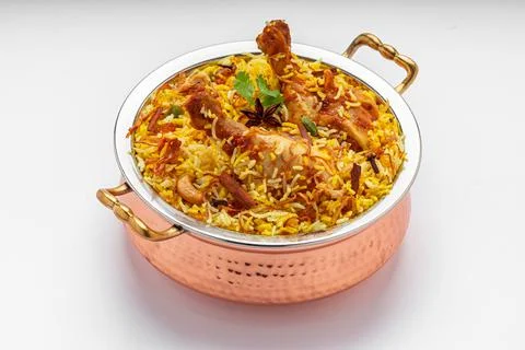 Chicken Biryani white background Stock Photos
