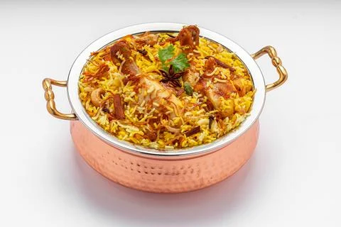 Chicken Biryani white background Foto stock