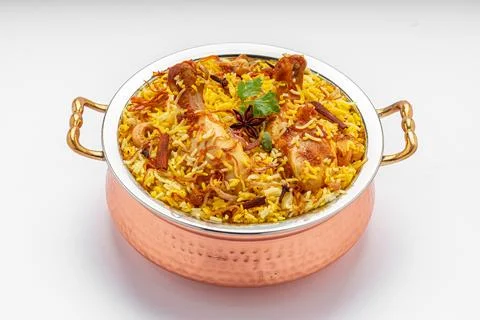Chicken Biryani white background Stock Photos
