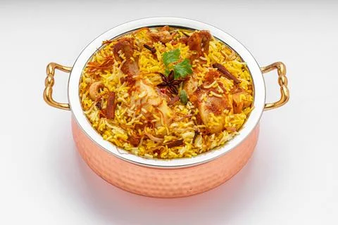 Chicken Biryani white background Stock Photos