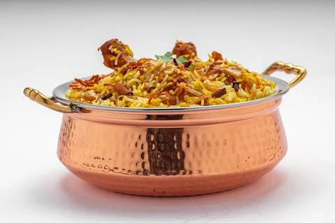 Chicken Biryani white background Stock Photos