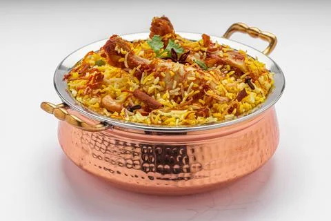 Chicken Biryani white background Stock Photos