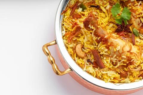 Chicken Biryani white background Stock Photos