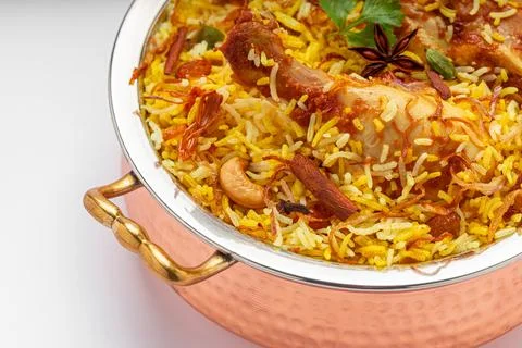 Chicken Biryani white background Stock Photos